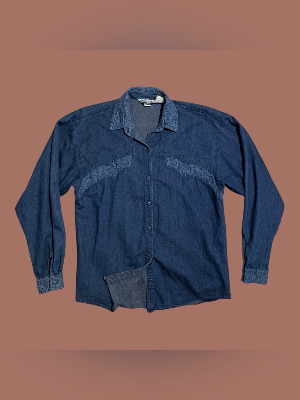 Vintage Rockies Women’s Western Shirt Denim Floral Yoke Made USA Cotton